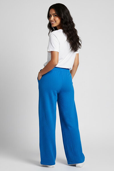 Superlife Women's Wrinkled Fabric Wide Leg Pants – Comfortable Fit – Blue