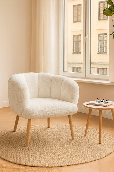 arge demo Reyna Tekli Berjer Retro Natural Ahşap Ayaklı Tekli Koltuk