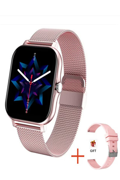 OEM Sports smartwatch, 2 straps included (stainless steel + silicone), heart rate monitoring, notifications, PINK