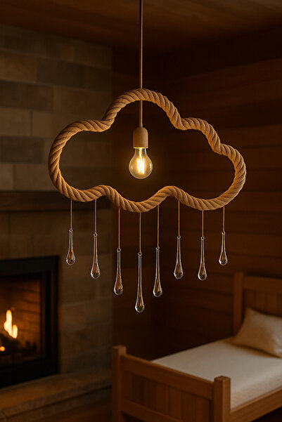 Ağış Elektrik Doğal Jüt Halat Bulut Avize – Yağmur Damlalı – El Yapımı Çocuk ...