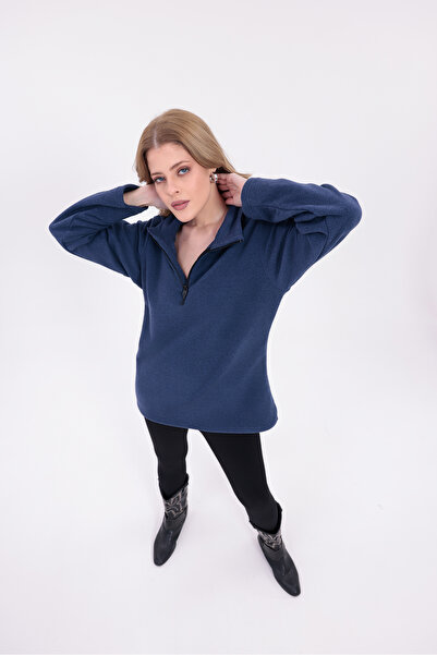 Firststops Women's Navy Blue Half Zipper Fleece Sweat