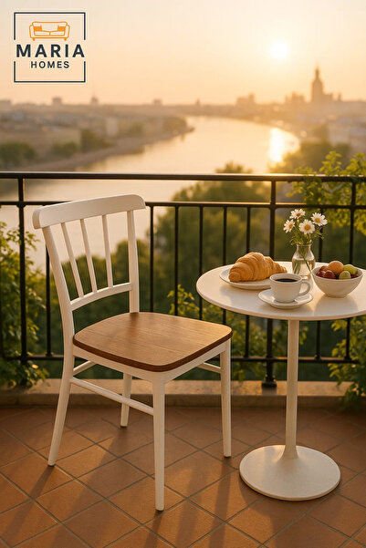 MARIA HOMES Modern Dining Chair – White Frame with Wooden Seat for Kitchen & Dining Room