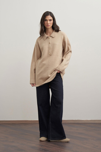 ALLDAY Gold Buttoned Half Placket Sweater