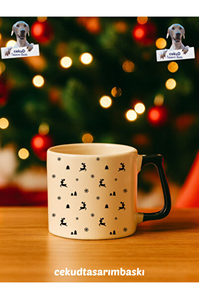 cekud tasarım baskı Siyah Kulp Yılbaşı Temalı Seramik Kupa – Özel Tasarım Hed...