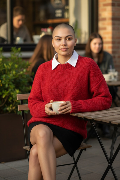 SEMİZ GİYİM Kalın Örgülü Kırmızı Kazak