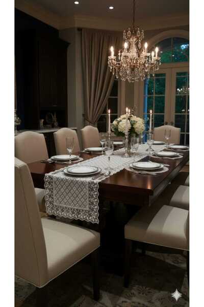 Rona Home Luxury Guipure Lace Runner Tablecloth Rectangular Dowry Decorative Stylish Runner