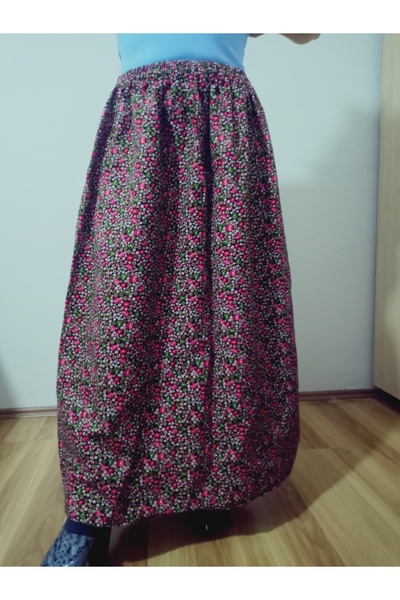 hoaryage Elastic Waist, Flowery Flannel Dividin Maxi Skirt, 95cm, Size 38, 100 kg