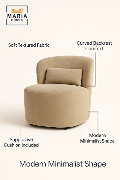 MARIA HOMES Modern Lounge Chair – Soft Beige Fabric Accent Chair with Back Cushion