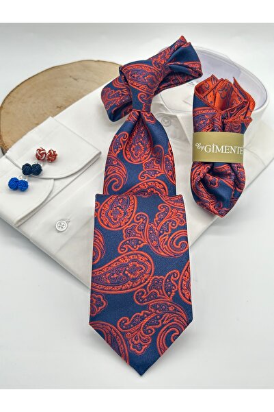 Gutiero ربطة عنق كلاسيكية منقوشة باللون الأزرق الداكن