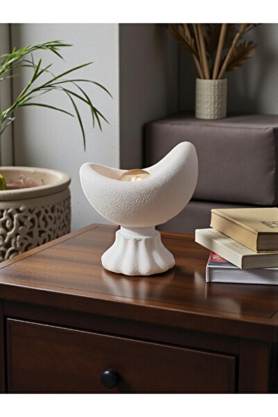 Dropcek eticaret Luna Tasarım Masa Lambası Beyaz Abajur Loş Amber Işık, Rusti...