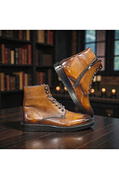 VİVA SHOES 100% Genuine Leather Eva Sole Men's Half Boots (Tan)