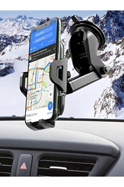 Hoco Universal car holder with sides for mobile phone, Suction cup, Windshield or dashboard mounting, Black