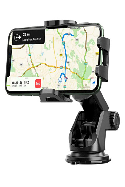 Hoco Universal car holder with sides for mobile phone, Suction cup, Windshield or dashboard mounting, Black