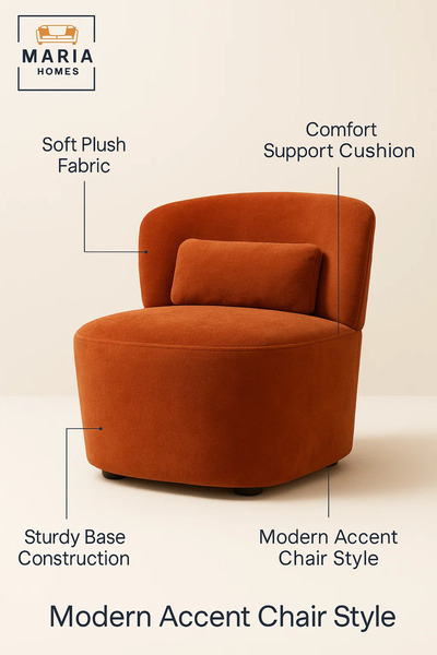 MARIA HOMES Modern Lounge Chair – Soft Orange Fabric Accent Chair with Back Cushion
