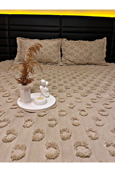 PEREN HOME Cuvertură de pat dublă cu ciucuri de calitate premium 250x250 cu 2...