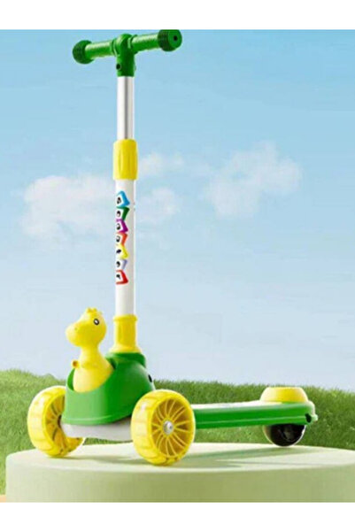 OEM Children's scooter with dinosaur design, 3 wheels, sound and lights, foldable, green-yellow color