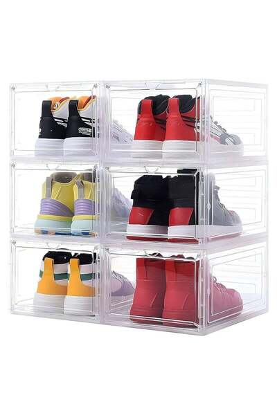 ZIMNEST منظم أحذية بلاستيكي شفاف قابل للتكديس، 6 قطع، مع أغطية (34.5×27×19 سم)