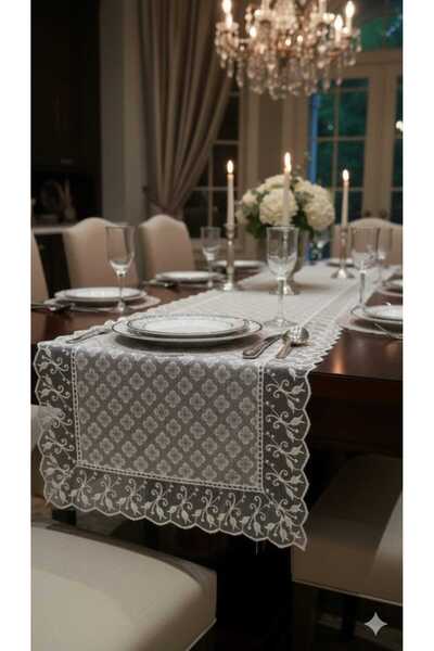 Rona Home Luxury Guipure Lace Runner Tablecloth Rectangular Dowry Decorative Stylish Runner