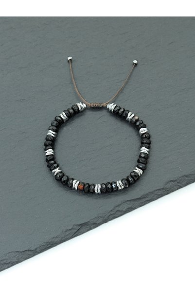 Yelda's Certified Black Agate and Hematite Natural Stone Men's Bracelet - Evil Eye & Stress & Concentration & Strength