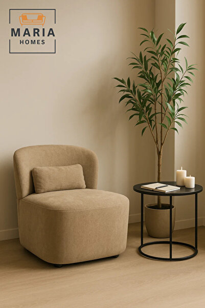 MARIA HOMES Modern Lounge Chair – Soft Beige Fabric Accent Chair with Back Cushion