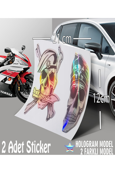Automod Pirate Skeleton Danger 2 Sticker - Hologram Sticker - 2 Pieces Sticker Compatible with Auto Car Motorcycle
