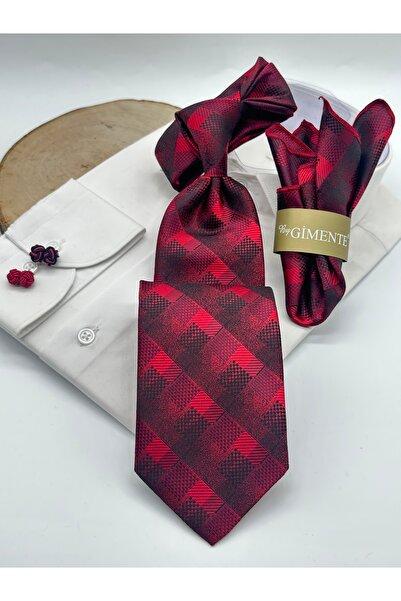 Gutiero ربطة عنق كلاسيكية منقوشة باللون الأسود العنابي مع منديل