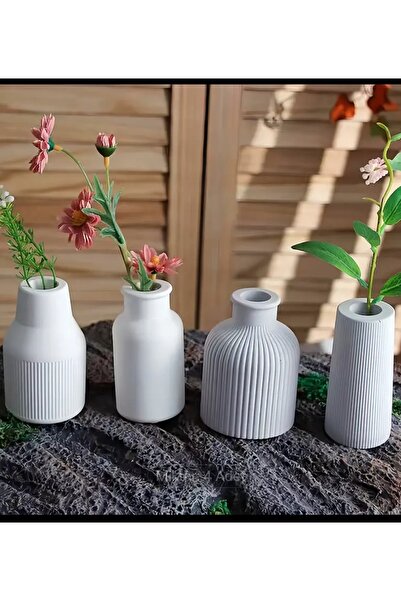 EA MİM TASARIM DİZAYN AMBALAJ Set of 4 White Mini Vases - Modern Minimalist B...
