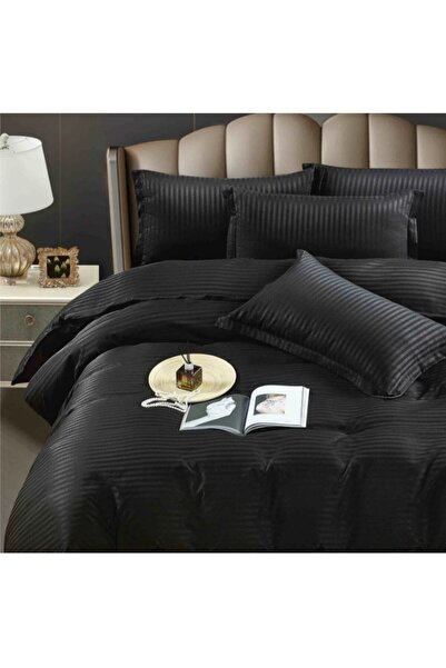 JOJO HOME Double fitted bed linen, Damask Deluxe Premium, 6 pieces, Hotel, Dark black