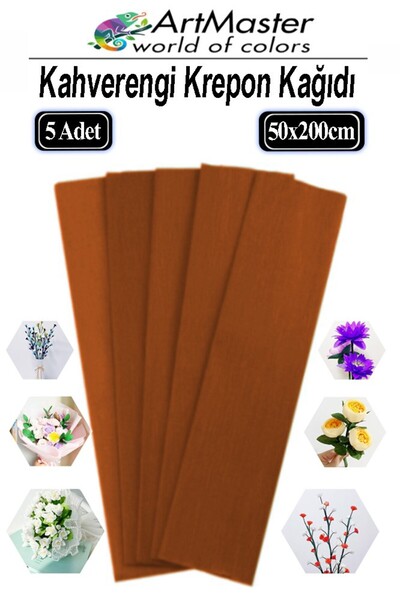 Artmaster Krapon Kağıdı Kahverengi Renk 5 Adet 50x200 cm Grapon Kağıdı 5'li O...