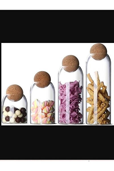 LeylArt 4-Piece Glass Jar Storage Container with Ball Cork Lids, Plain Glass