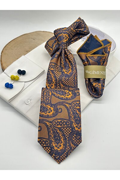 Gutiero ربطة عنق كلاسيكية مع منديل منقوش بالشال الذهبي