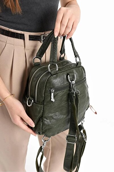 H&D COLLECTİON Soft Faux Leather Both Backpack and Shoulder Bag with Charm Gift Multi-Compartment