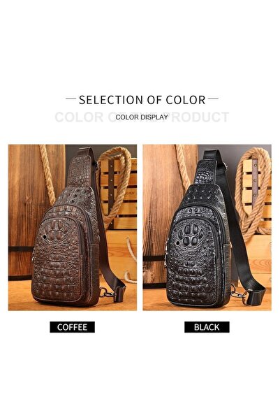 SWISSPN Chest and Shoulder Bag, Genuine Leather, SWISSPN, Crocodile Print, Black, 32x18x5 cm