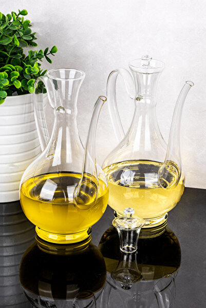 dnshome 2 Adet Cam İbrik Yağdanlık Seti Ayçiçek & Zeytinyağ Saklama Şişesi Modern Cam Yağlık Seti 750 ml