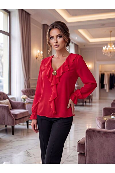 styleFlex Elegant blouse with golden accessories made of velvety silk, "peach" type