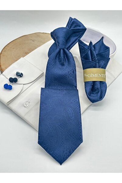 Gutiero ربطة عنق كلاسيكية منقوشة باللون الأزرق الداكن