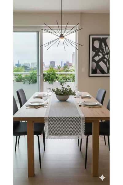 Rona Home Eye-Catching Elegance: Guipure Edged Zigzag Pattern Runner Luxurious Quality Dowry Runner Decorative Coverlet