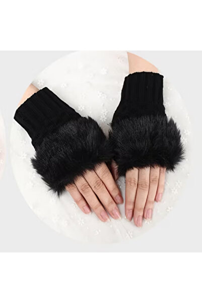 VELORA PRIVE YUMUŞAK ELASTİK MANŞETLİ DOKUMA PELUŞ TÜYLÜ KADIN PARMAKSIZ YARI...