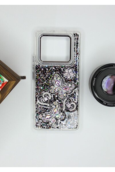 Beecover İnfinix Note 40 Pro Kılıf Kelebek Desenli Parlak Simli Kapak