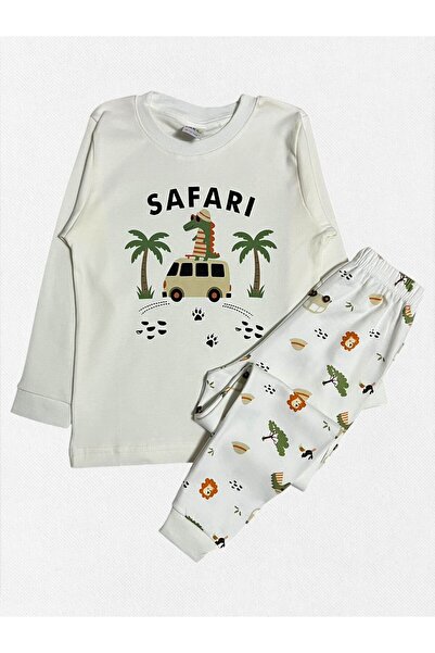 Pajama Shop Set de pijamale de iarnă cu mânecă lungă, cu model de crocodil, minibuz alb, bumbac 100% piese pentru băiat