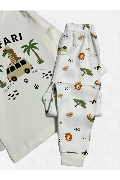 Pajama Shop Set de pijamale de iarnă cu mânecă lungă, cu model de crocodil, minibuz alb, bumbac 100% piese pentru băiat