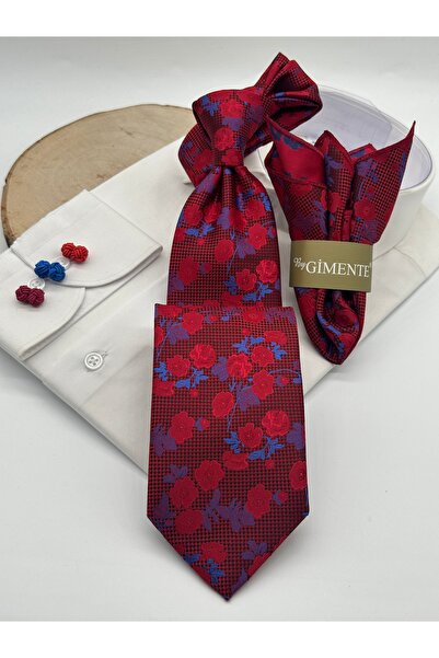Gutiero ربطة عنق كلاسيكية مع منديل بنقشة الزهور الحمراء