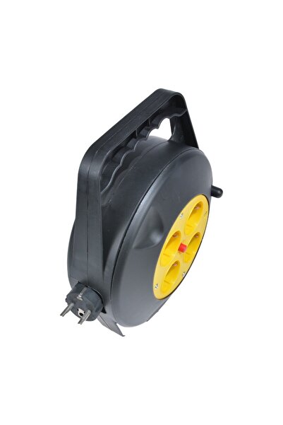 Otto Hausmeister extension reel with 4 Schuko sockets, 10 m cable, black-yellow