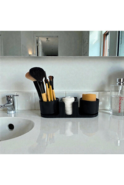 tridori 360 Derece Döner Hazneli Makyaj Organizeri - Fırçalık ve Disk Pamuklu...