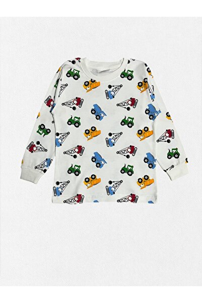 Pajama Shop Set de pijamale de iarnă cu mâneci lungi, cu model de camion tractor, culoare albă, bumbac 100% piese