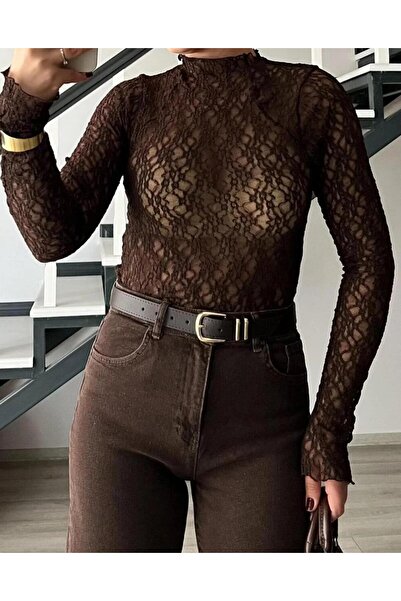 Paraf style Διαφανής μπλούζα με δαντέλα ψηλός λαιμός