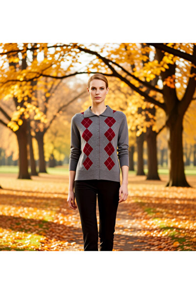 BENERLY Women's Diamond Patterned Relaxed Fit Long Sleeve Buttoned Mercerized...