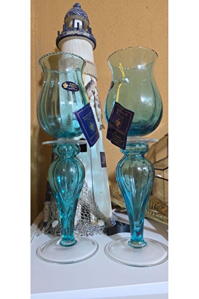 MURANO Italian Stamped White Cristal Candlestick Set 38 cm Size