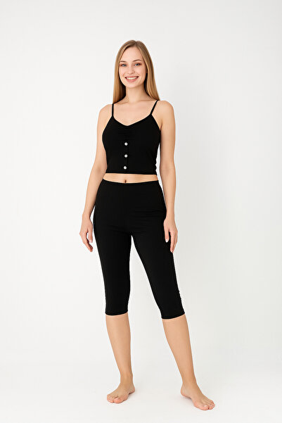 Altınay Women's Black Capri Leggings (10 Pieces) – 90% Cotton