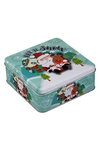 IRO Cutie Decorativa Metalica Patrata Verde cu Model Mos Craciun pentru Alimente 15.5 x 15.5 x 6 cm